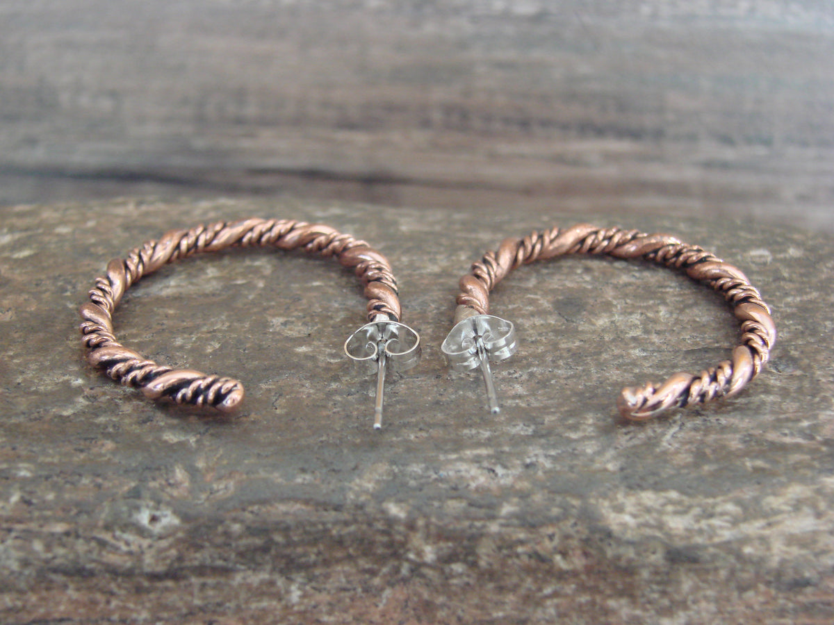 Native American Twisted Copper Hoop Earrings - Tahe
