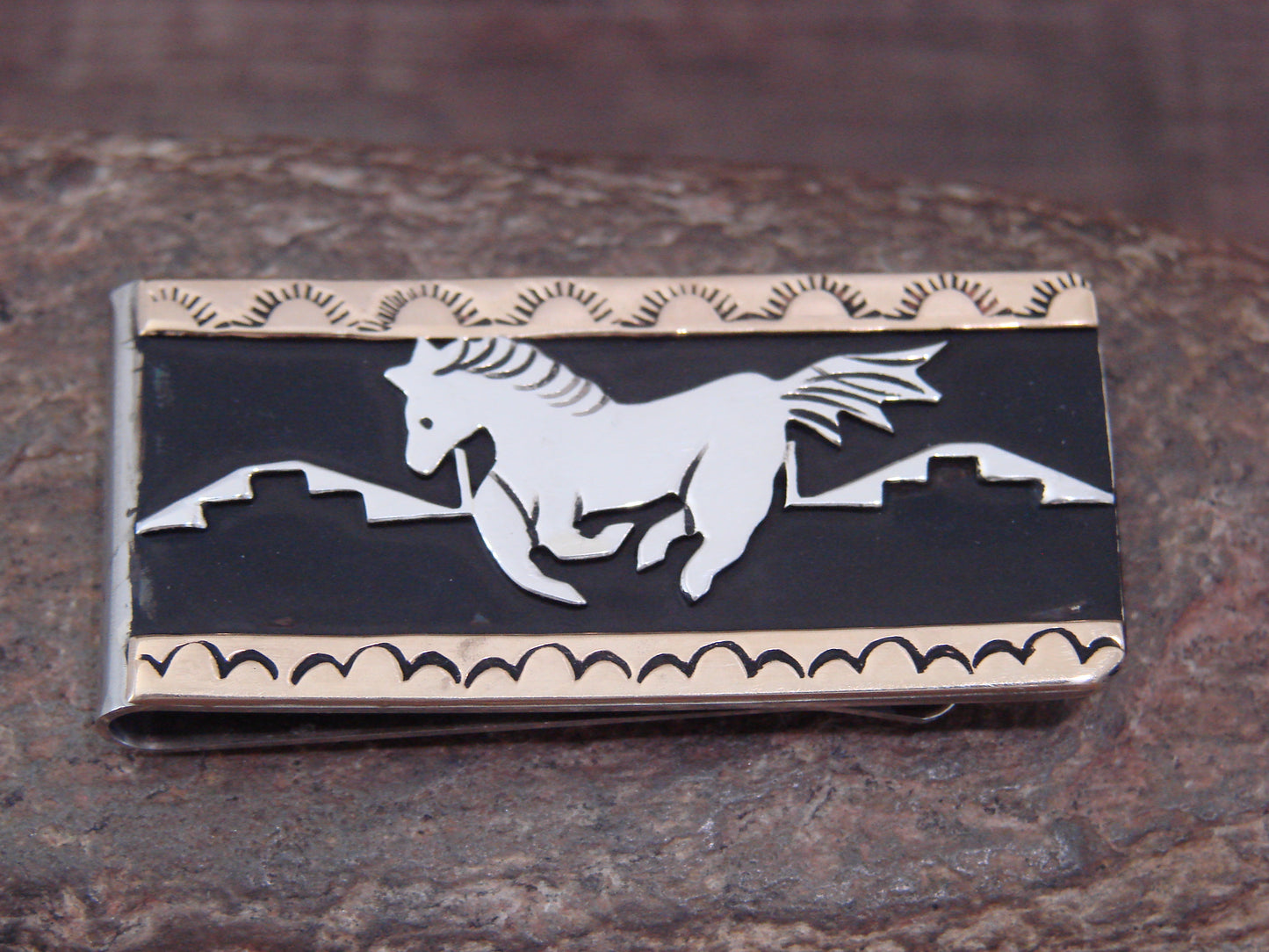 Native American Sterling Silver & 12 kt Gold Fill Horse Money Clip by Singer