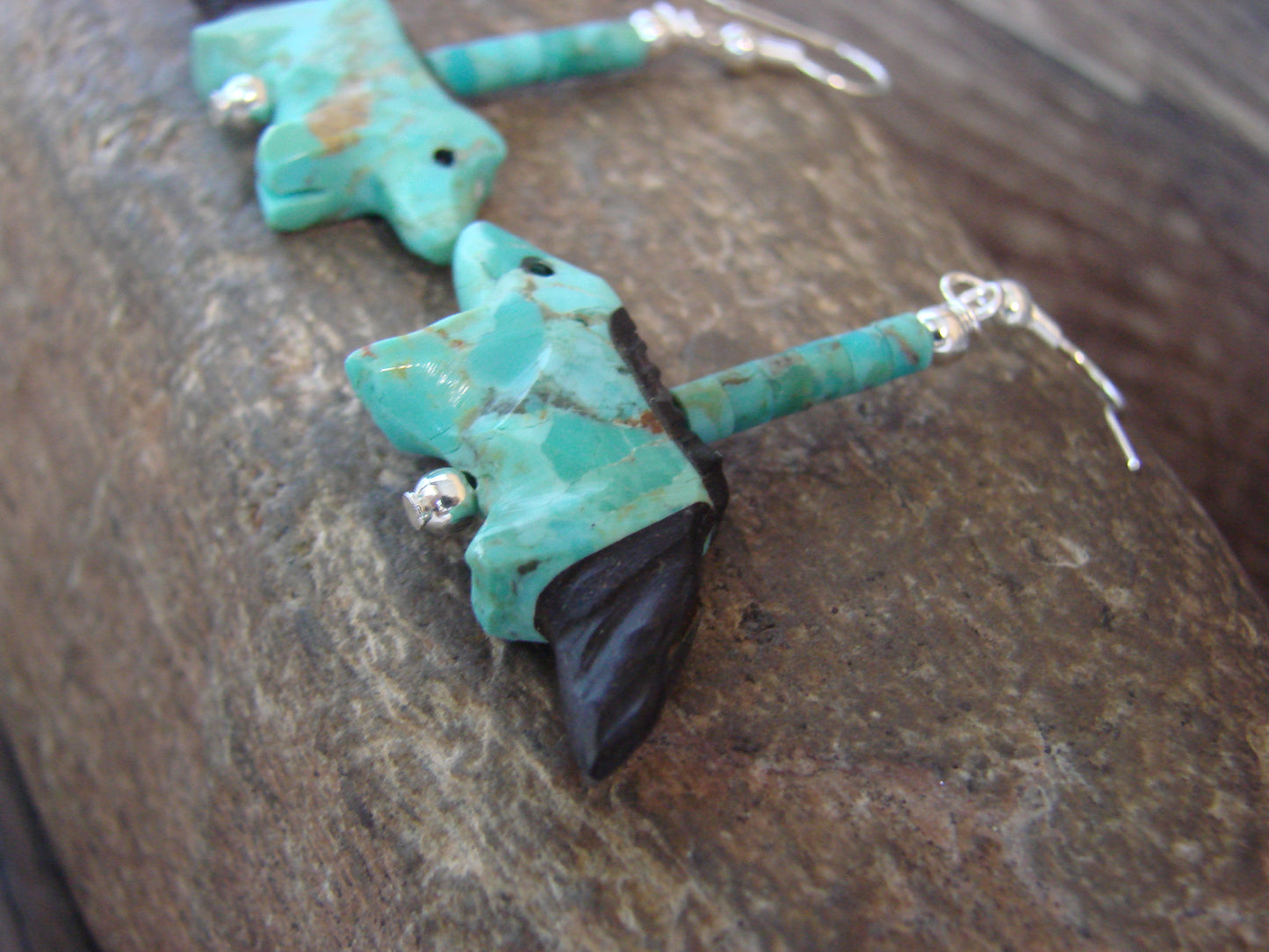 Hand Carved Turquoise Horse Fetish Dangle Earrings by Mitchell