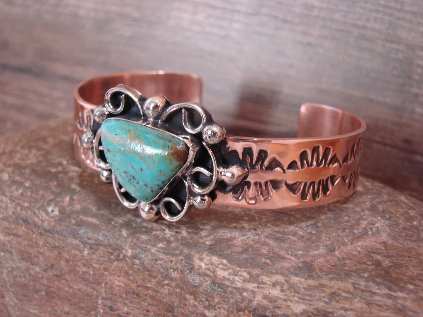Native American Copper & Turquoise Bracelet by Cleveland