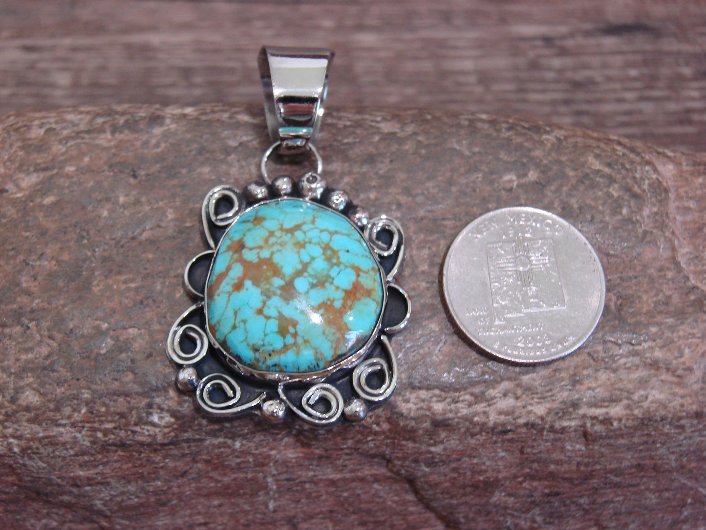 Native American Nickel Silver & Turquoise Pendant - Cleveland