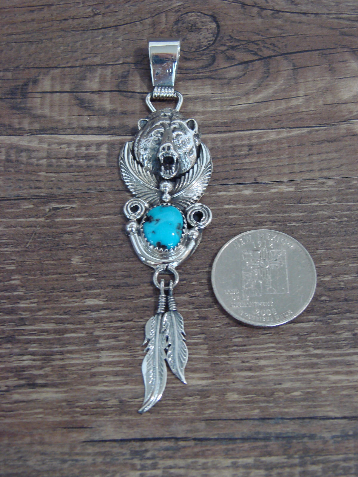 Native American Sterling Silver & Turquoise Bear Pendant - Morgan