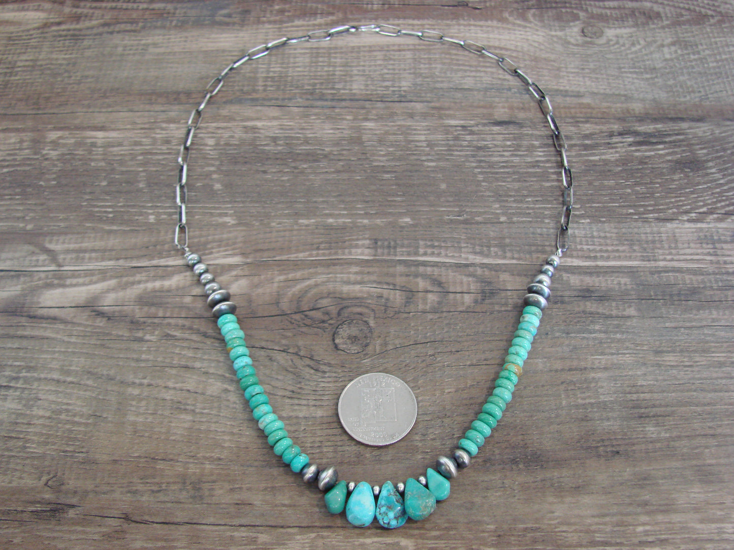 Native American Sterling Silver Turquoise & Navajo Pearl Link Necklace - John