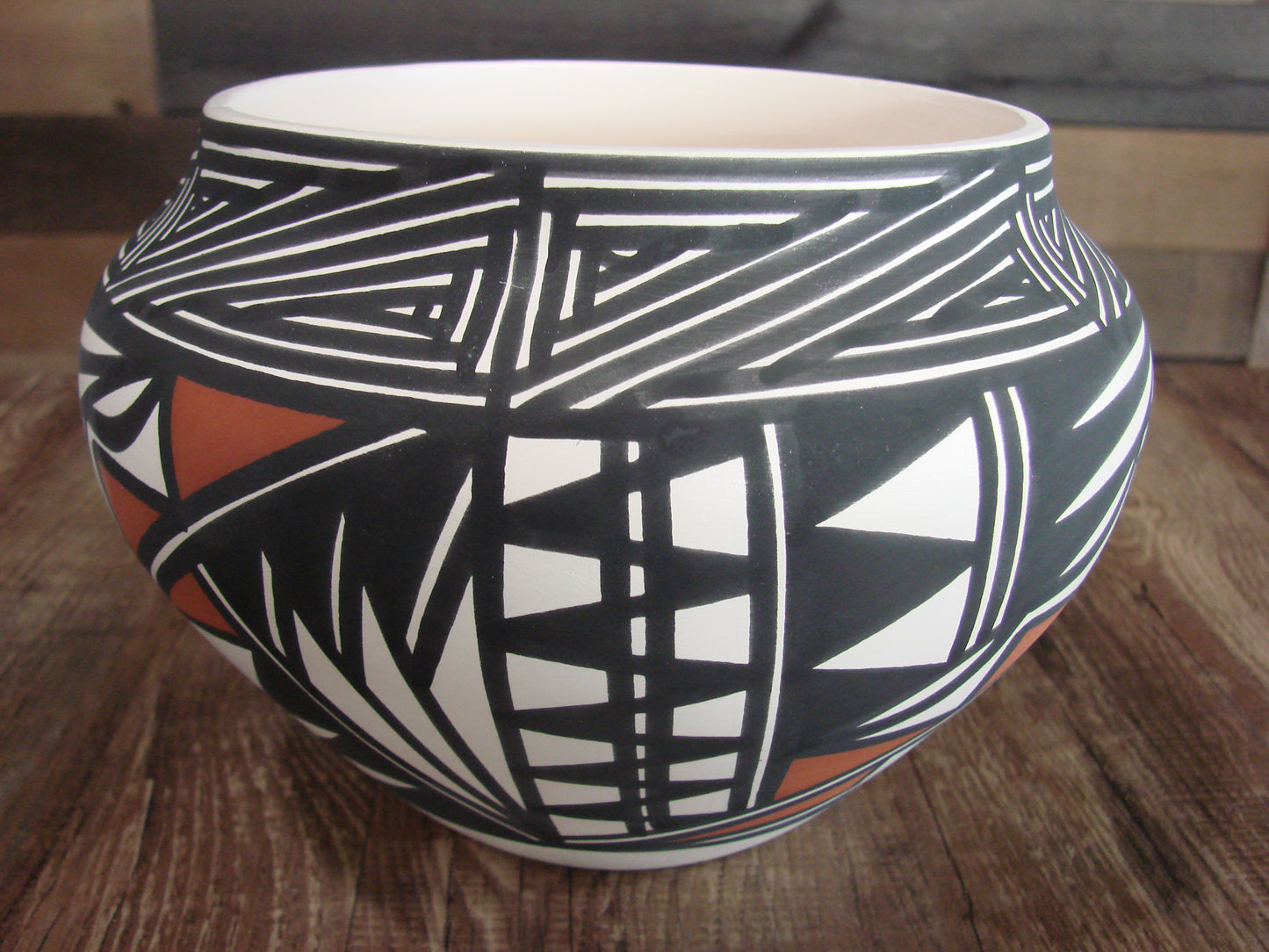 Native American Laguna Fine Line Hand Painted Pottery by B. Ortiz