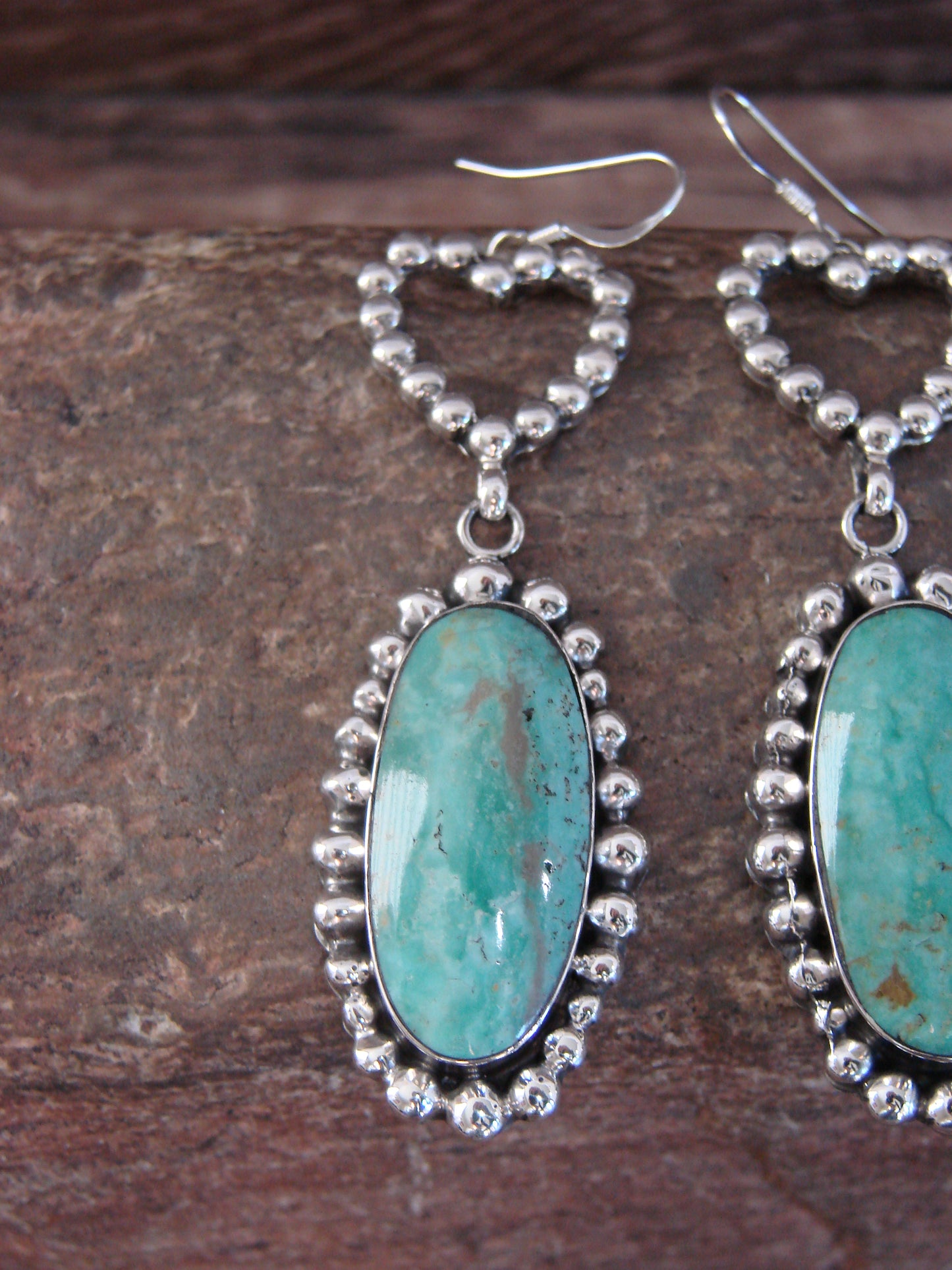 Native American Sterling Silver Turquoise Heart Dangle Earrings by Delgarito