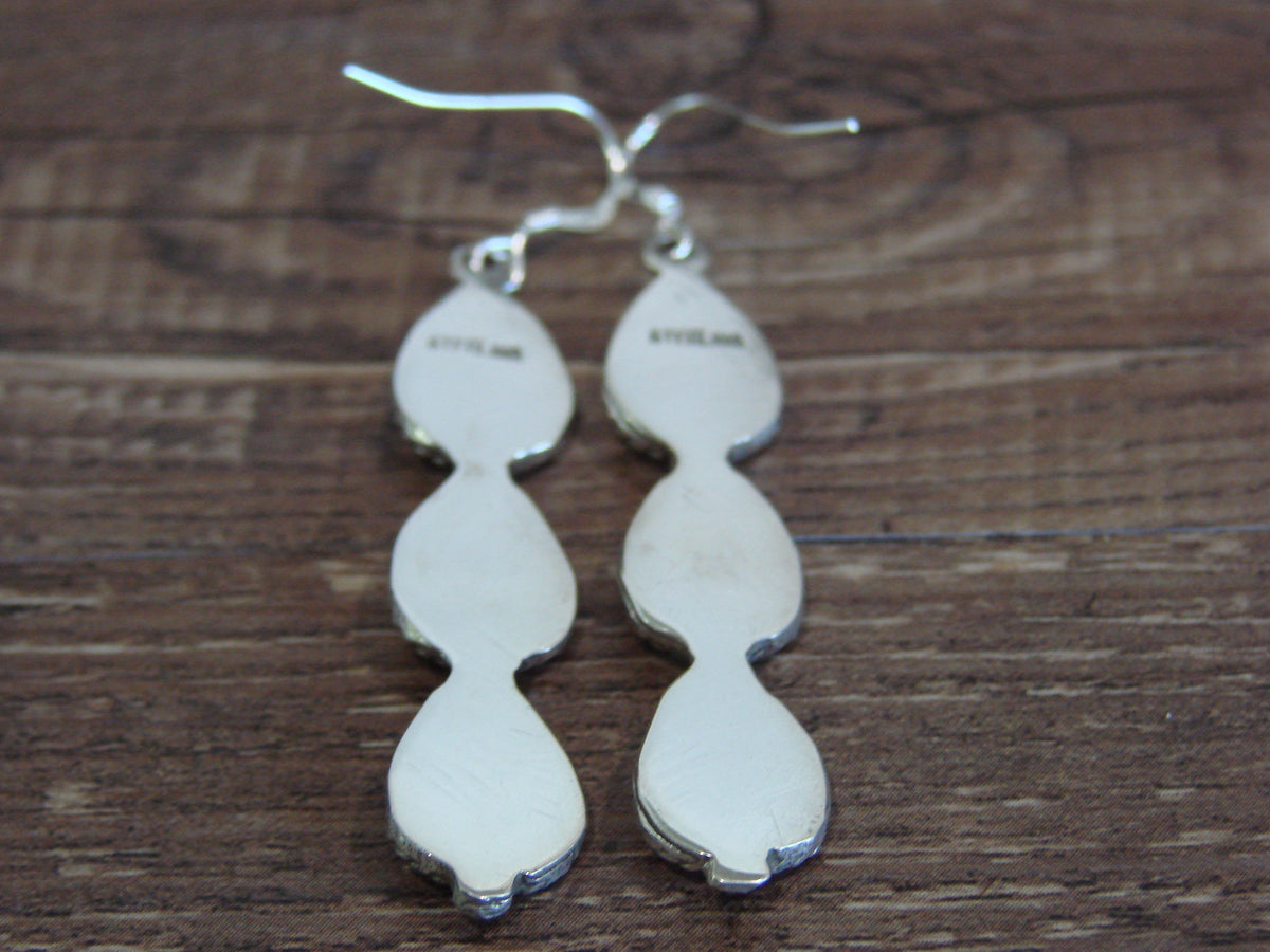 Native American Sterling Silver Shadowbox Turquoise Dangle Earrings - Yazzie