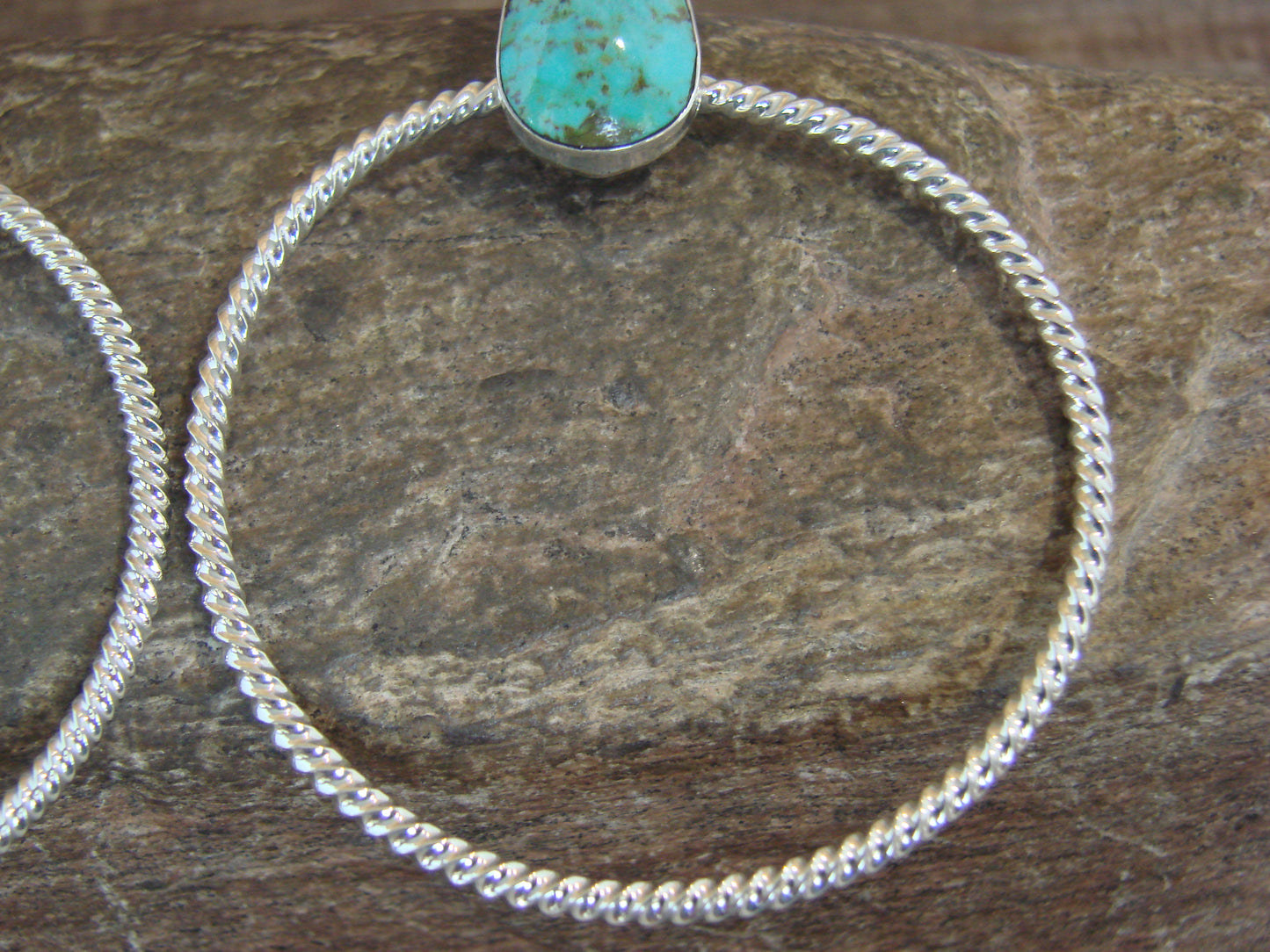 Native American Sterling Silver & Turquoise Hoop Post Earrings - Betone