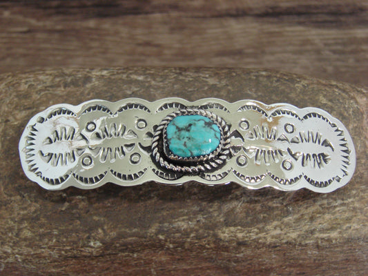 Native American Nickel Silver & Turquoise Hair Barrette by Cleveland