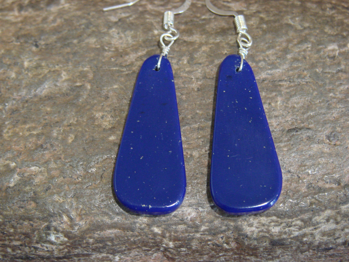 Native American Sterling Silver & Lapis Slab Earrings - Garcia