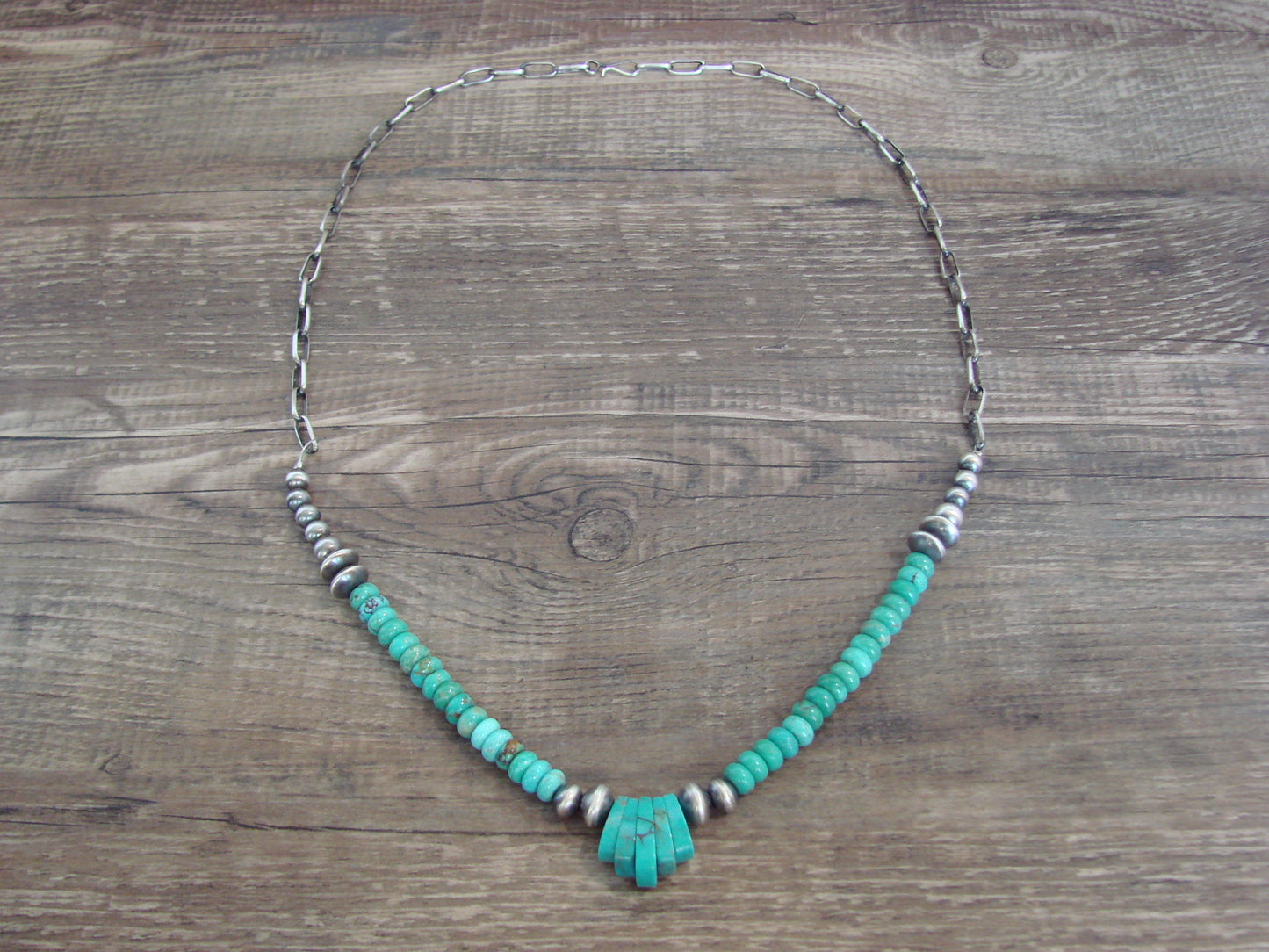 Native American Sterling Silver Turquoise & Navajo Pearl Link Necklace - John