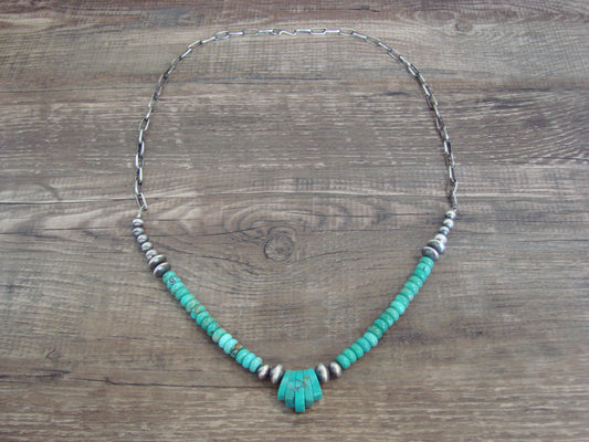 Native American Sterling Silver Turquoise & Navajo Pearl Link Necklace - John
