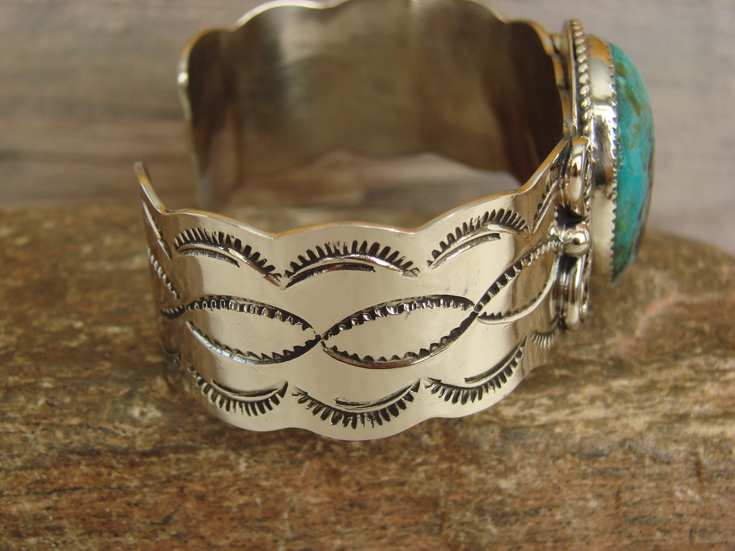 Native American Nickel Silver & Turquoise Bracelet by Cleveland