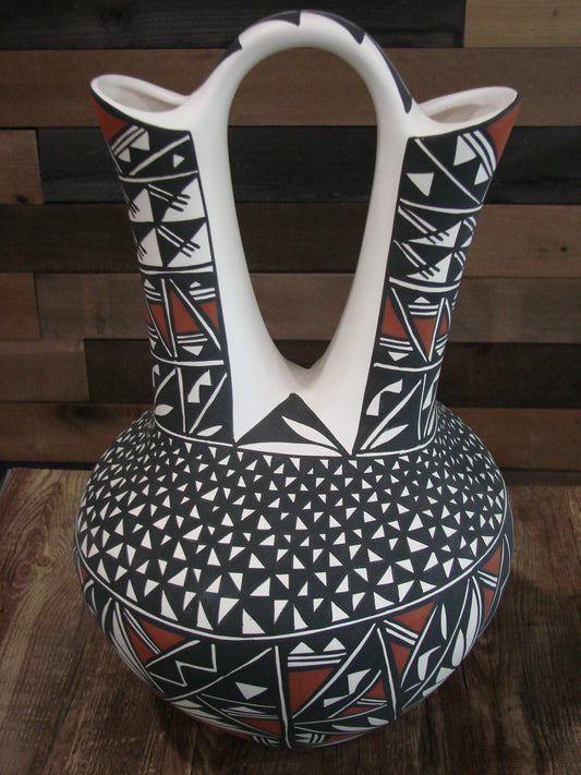 Native American Acoma Pueblo Fine Line Hand Painted Wedding Vase by Concho