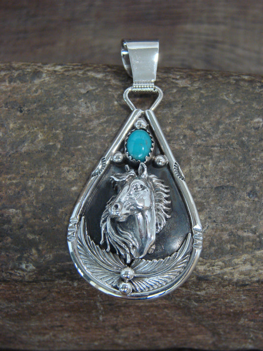 Native American Sterling Silver & Turquoise Horse Pendant - Morgan