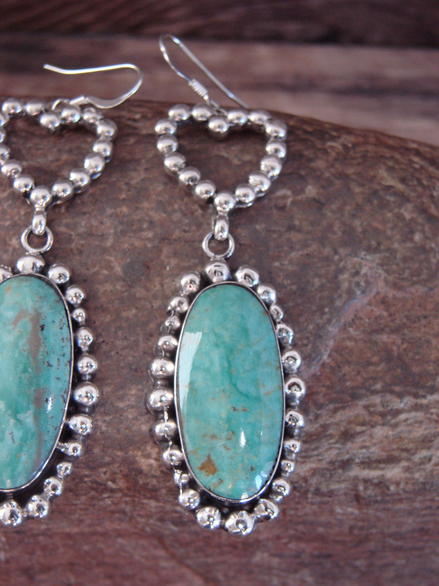Native American Sterling Silver Turquoise Heart Dangle Earrings by Delgarito