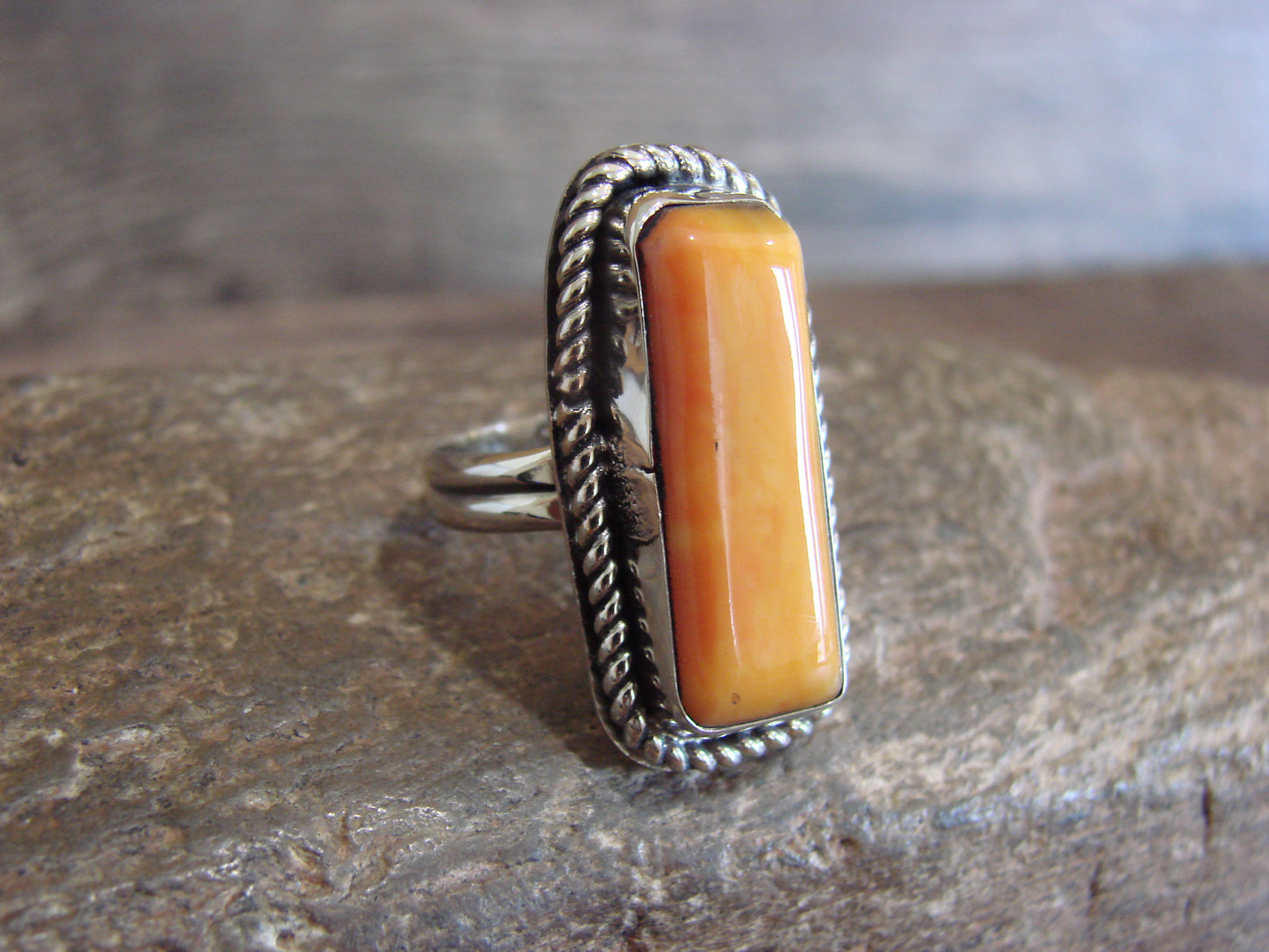 Native American Nickel Silver & Spiny Oyster Ring Size 7.5 - Cleveland