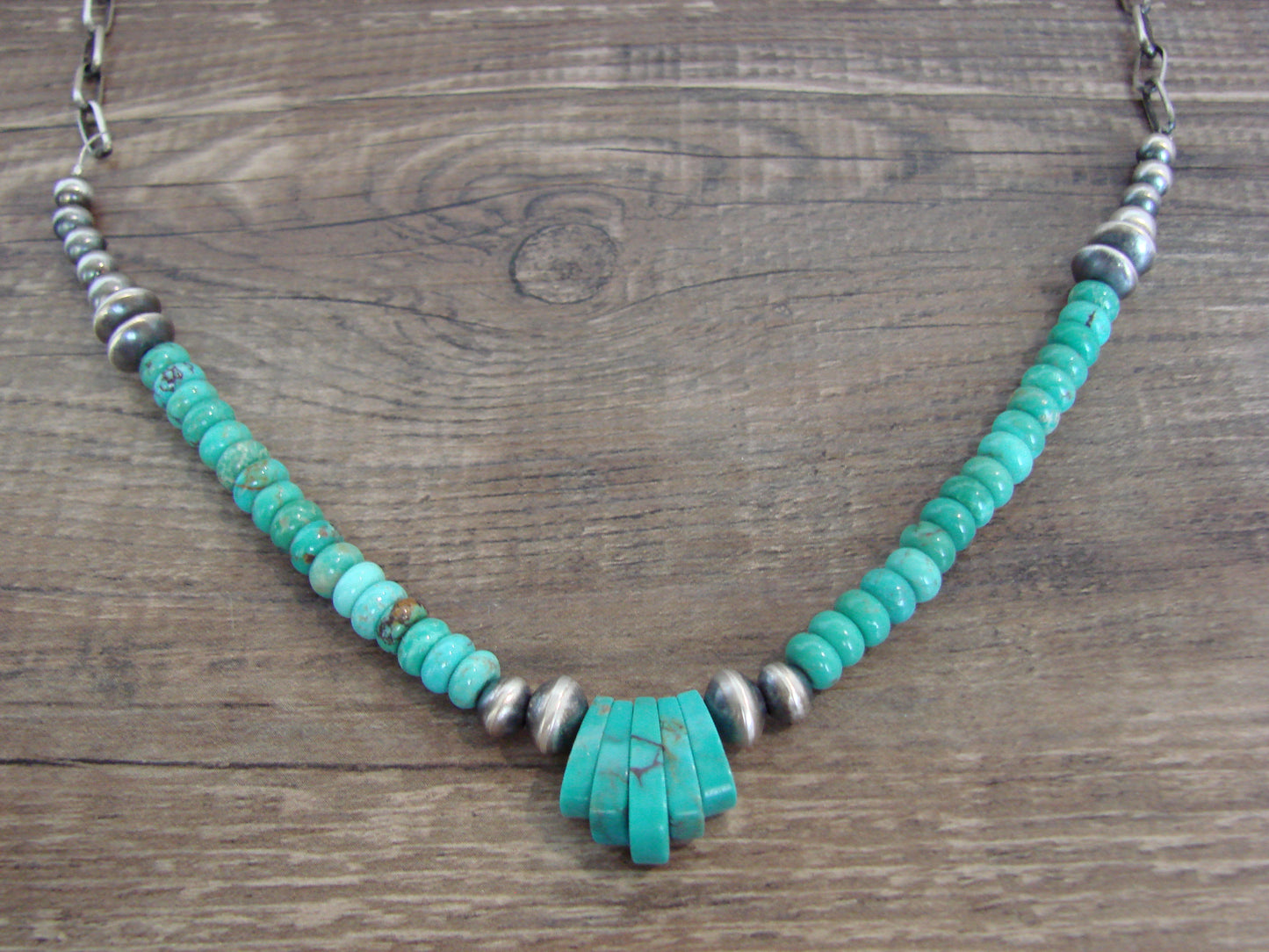 Native American Sterling Silver Turquoise & Navajo Pearl Link Necklace - John