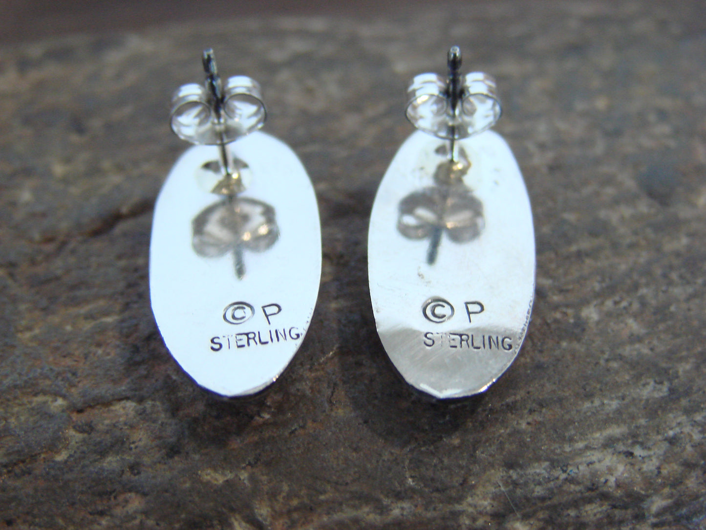 Native American Sterling Silver & Turquoise Shadowbox Post Earrings - Perry