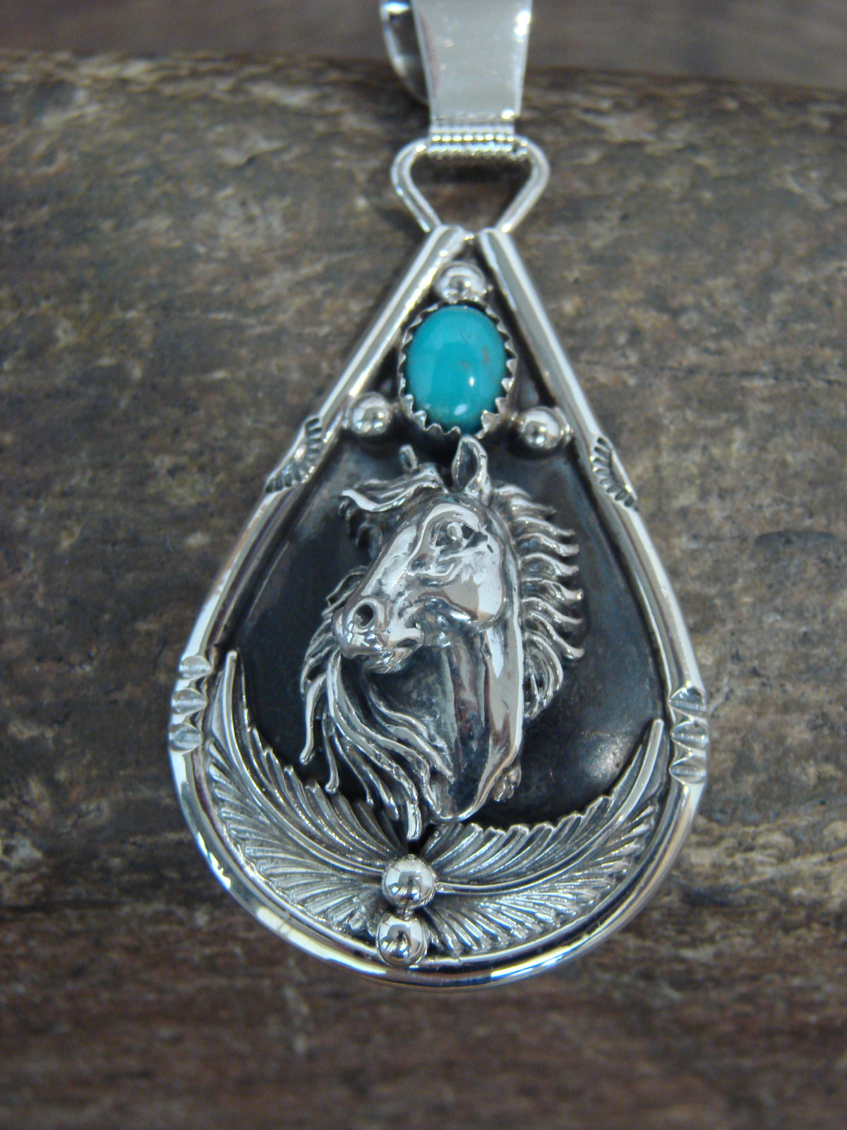 Native American Sterling Silver & Turquoise Horse Pendant - Morgan