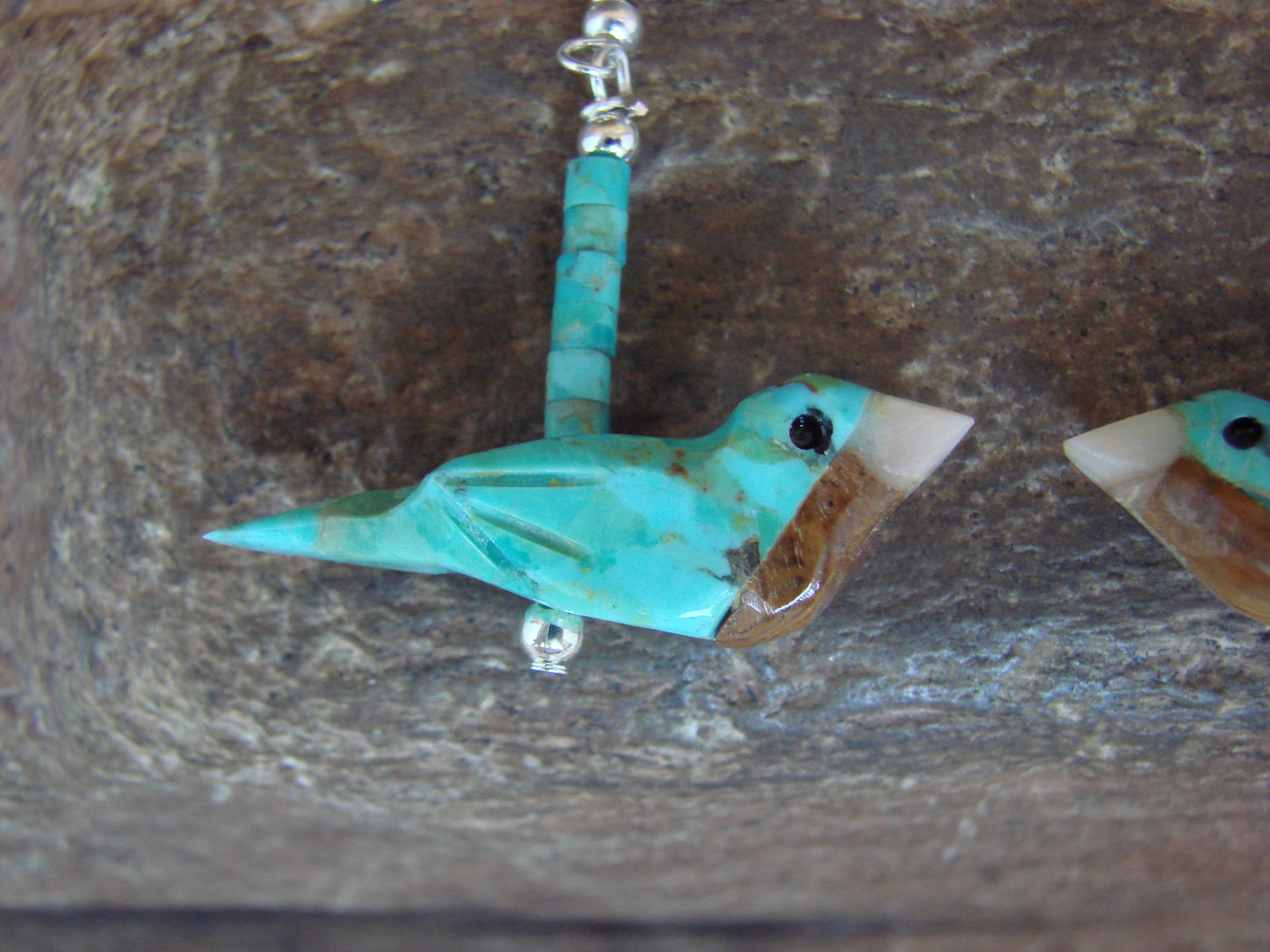 Hand Carved Turquoise Robin Fetish Earrings by Matt Mitchell