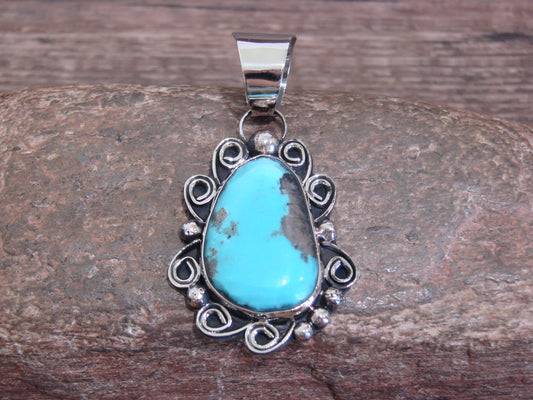 Native American Nickel Silver & Turquoise Pendant - Cleveland