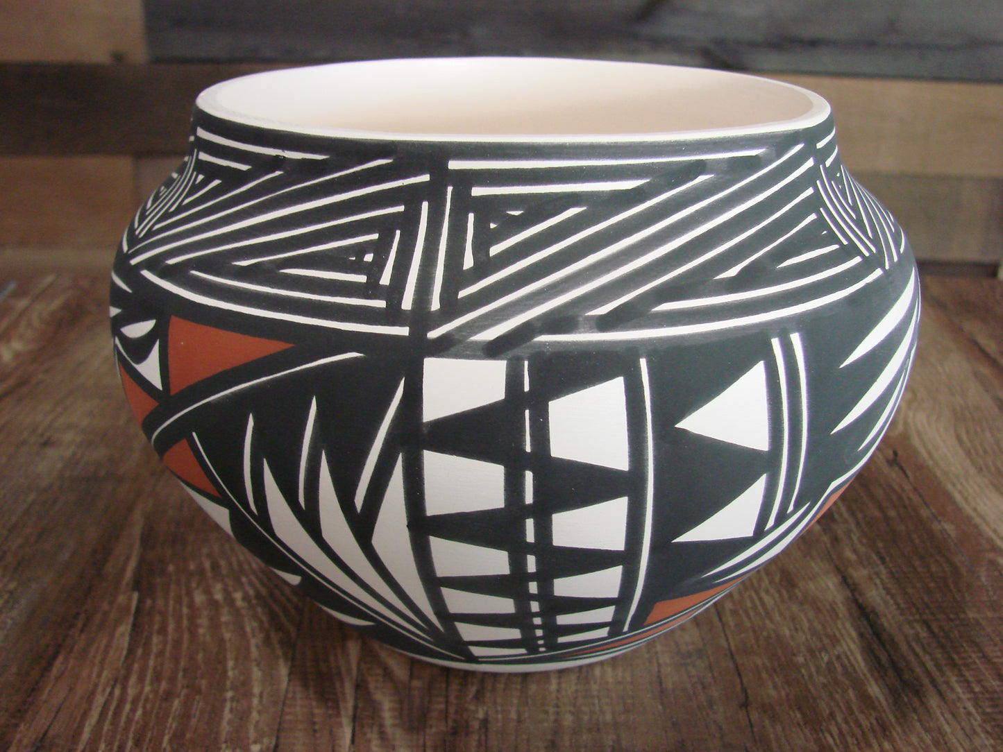 Native American Laguna Fine Line Hand Painted Pottery by B. Ortiz
