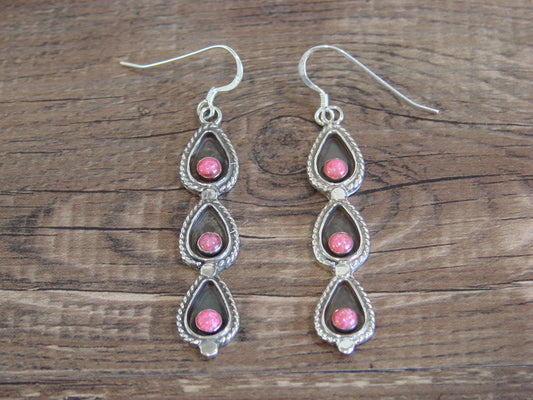 Native American Sterling Silver Pink Opal Dangle Earrings - Yazzie