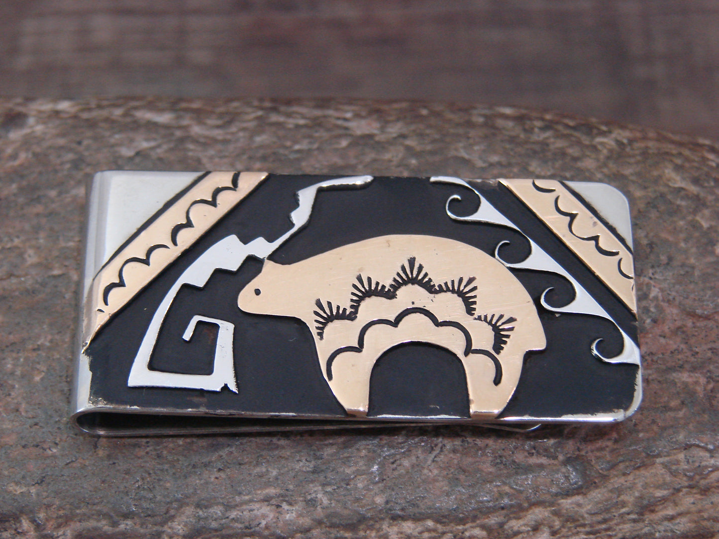Native American Sterling Silver & 12 kt Gold Fill Bear Money Clip by Singer
