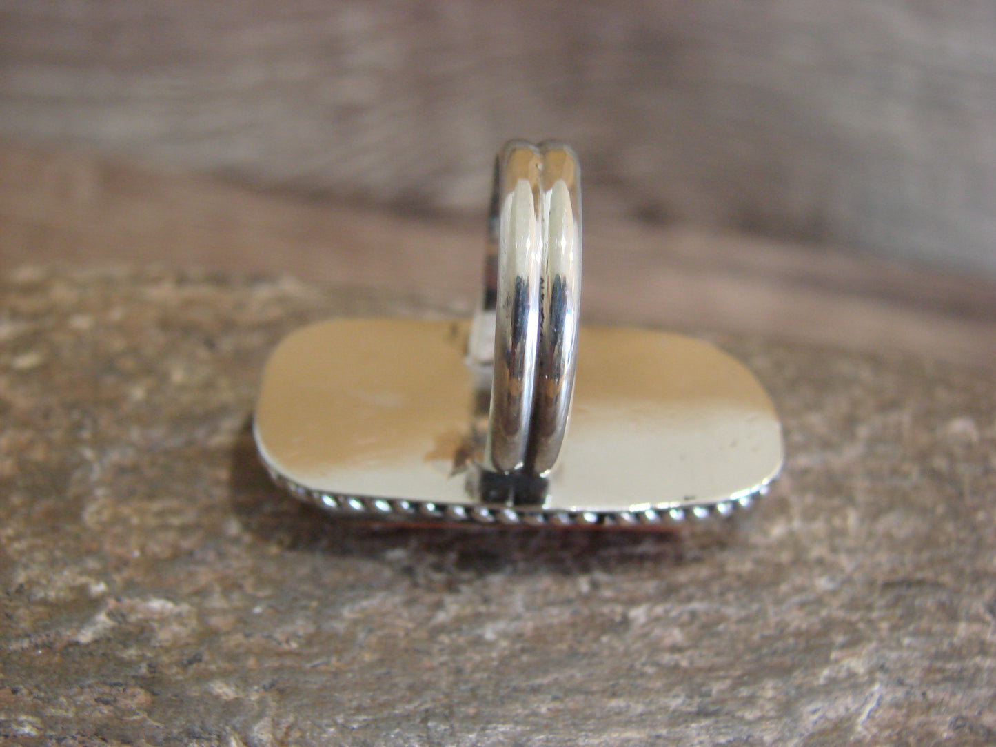 Native American Nickel Silver & Spiny Oyster Ring Size 7.5 - Cleveland