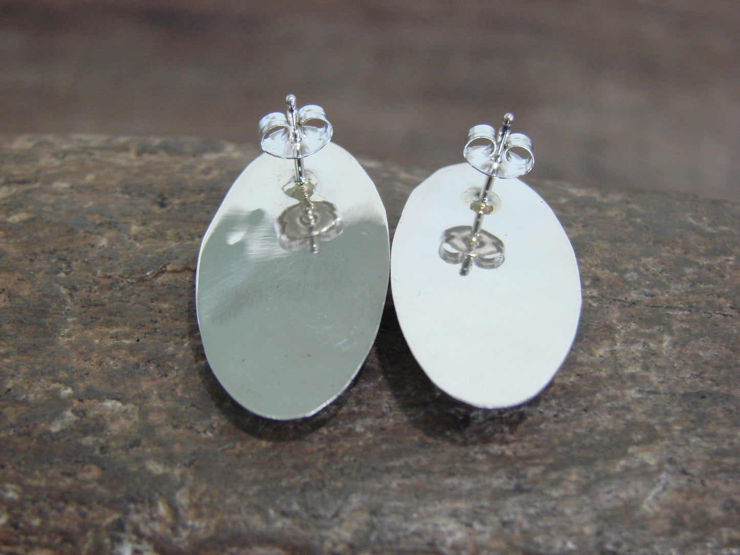 Native American Sterling Silver & Spiny Oyster Shadowbox Post Earrings - Perry
