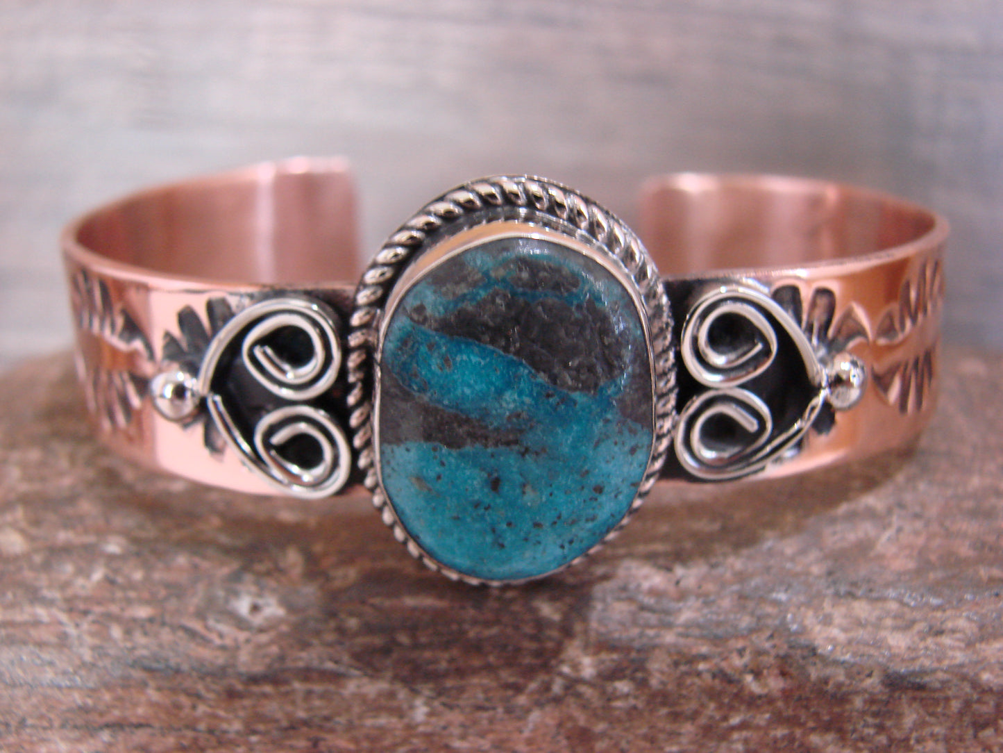 Native American Copper & Turquoise Bracelet by Cleveland