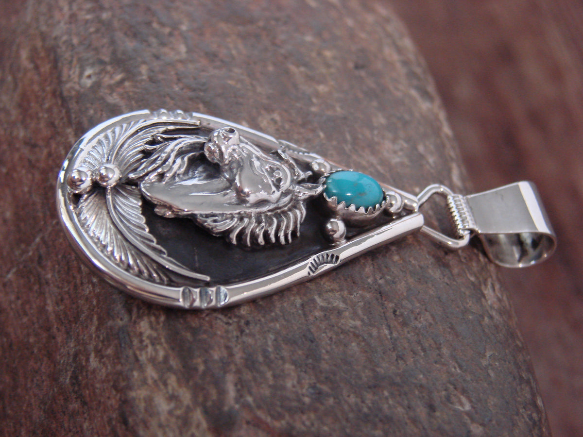 Native American Sterling Silver & Turquoise Horse Pendant - Morgan