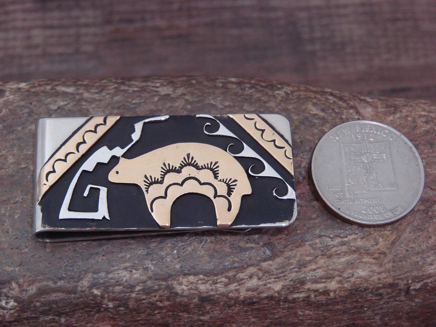 Native American Sterling Silver & 12 kt Gold Fill Bear Money Clip by Singer