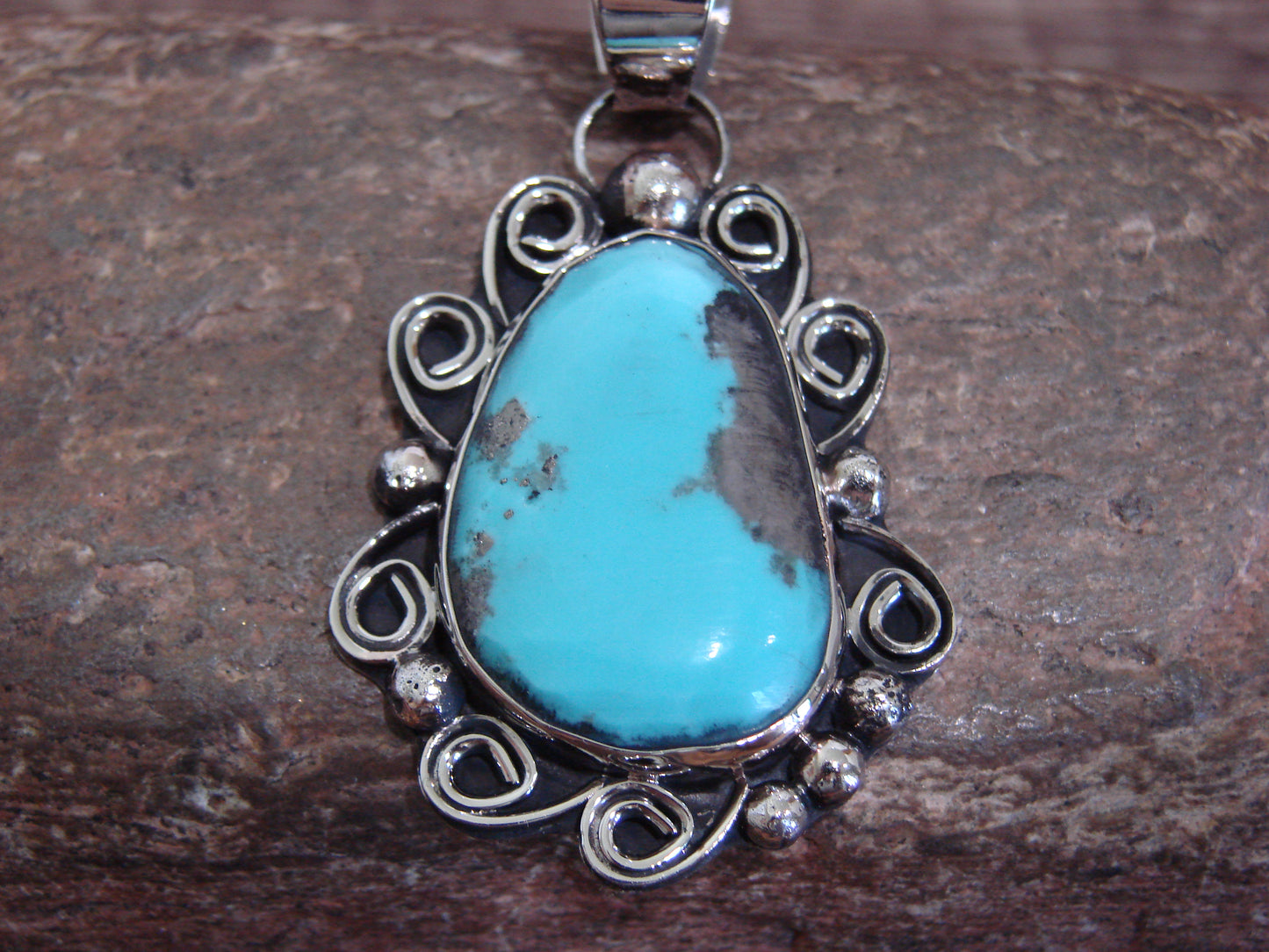 Native American Nickel Silver & Turquoise Pendant - Cleveland
