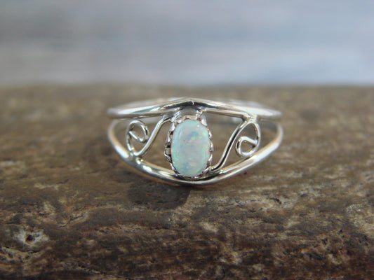 Native American Sterling Silver & White Opal Ring Size 7.5 by Lincoln