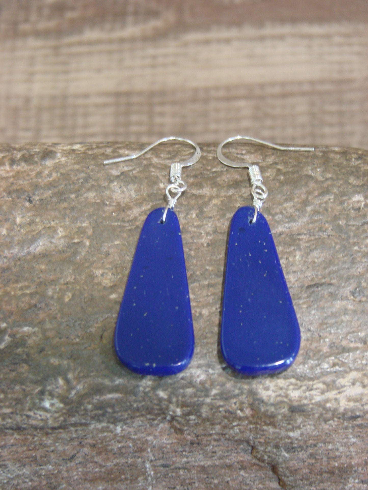 Native American Sterling Silver & Lapis Slab Earrings - Garcia