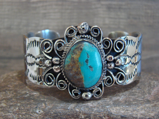 Native American Nickel Silver & Turquoise Bracelet by Cleveland