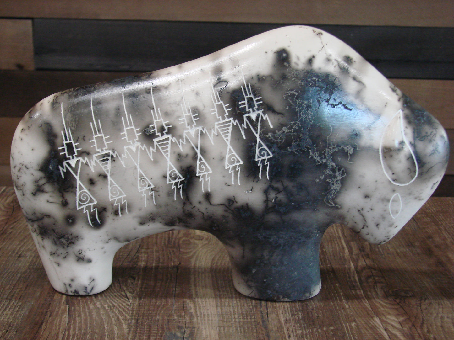 Native American Acoma Pottery Horse Hair Buffalo Sculpture by Yellow Corn