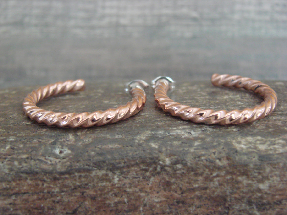 Native American Twisted Copper Hoop Earrings - Tahe