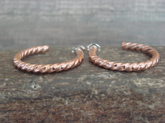 Native American Twisted Copper Hoop Earrings - Tahe