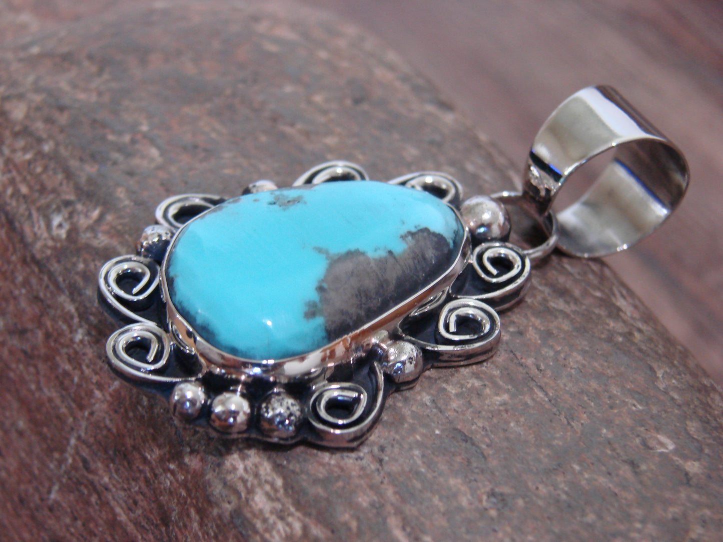 Native American Nickel Silver & Turquoise Pendant - Cleveland