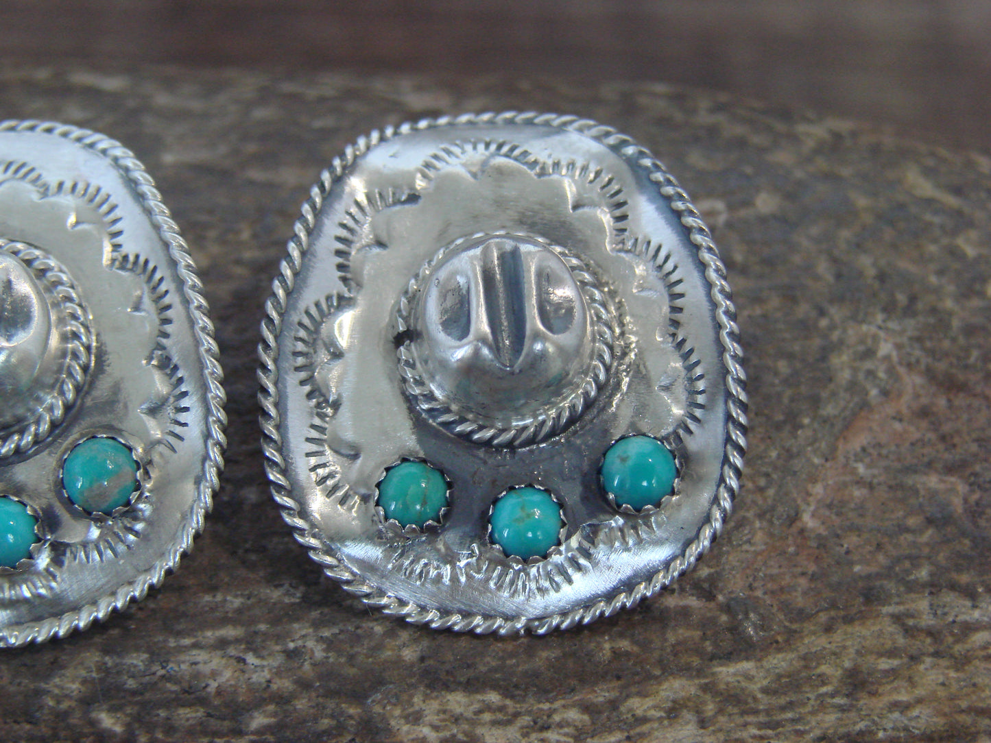 Native American Sterling Silver & Turquoise Cowgirl Hat Post Earrings - Platero