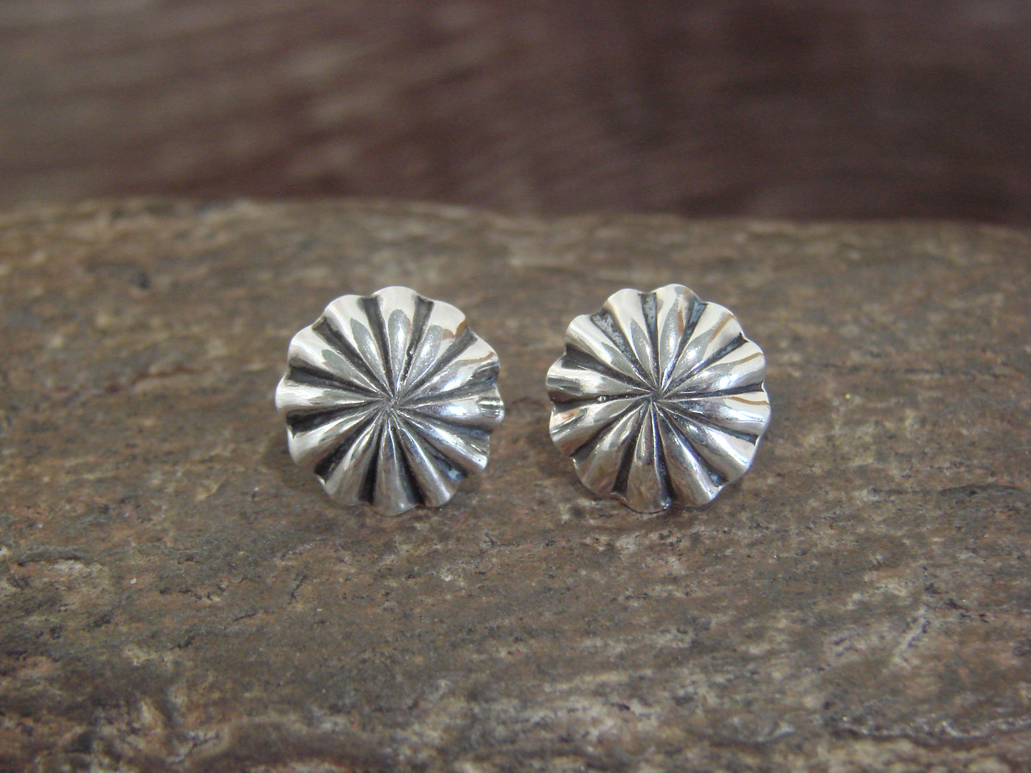 Native American Indian Sterling Silver 1/2" Concho Post Earrings by Harvey