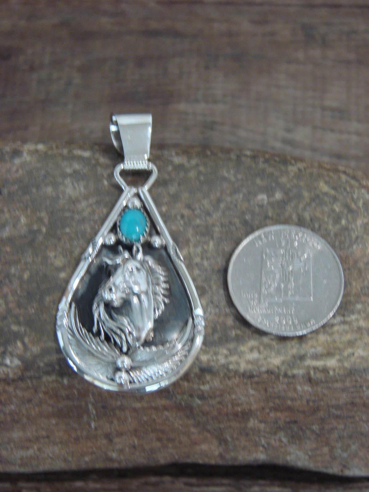 Native American Sterling Silver & Turquoise Horse Pendant - Morgan