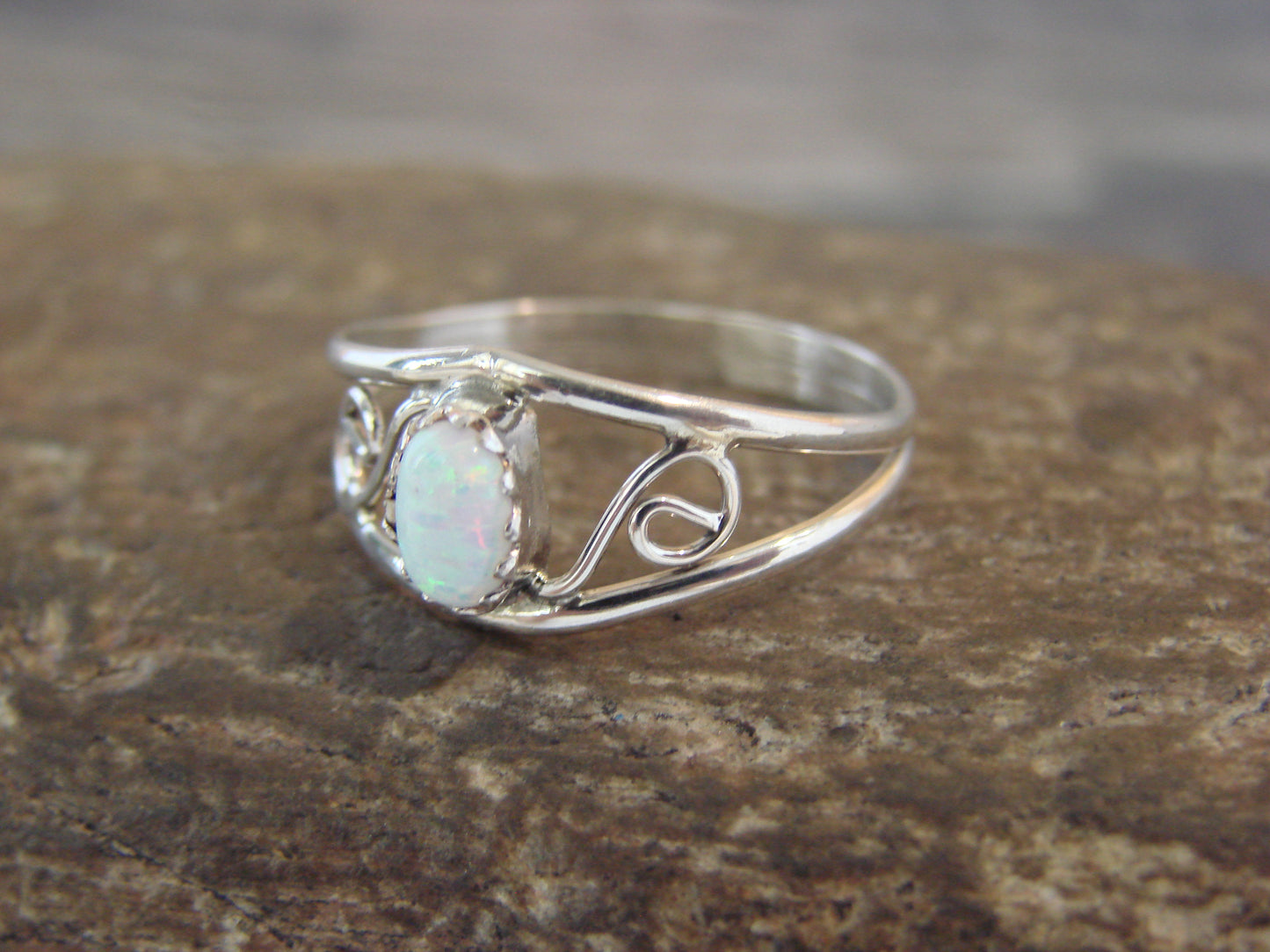 Native American Sterling Silver & White Opal Ring Size 4 by Lincoln