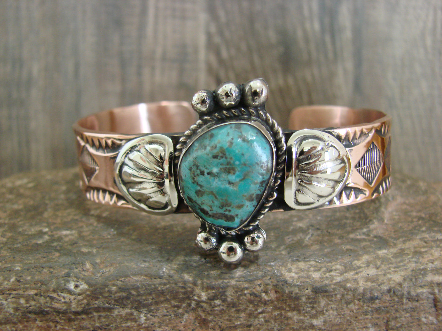 Native American Copper & Turquoise Bracelet by Cleveland