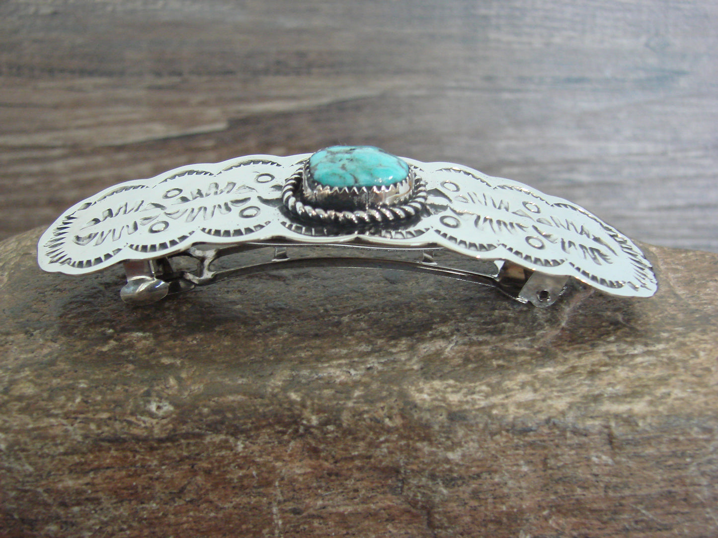 Native American Nickel Silver & Turquoise Hair Barrette by Cleveland