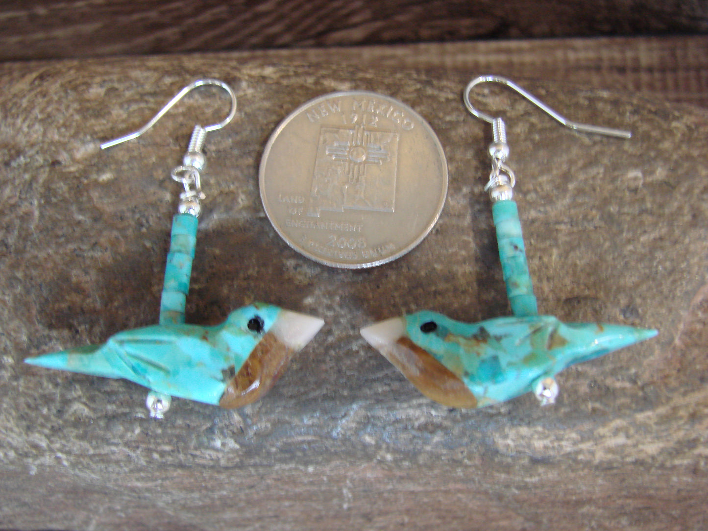 Hand Carved Turquoise Robin Fetish Earrings by Matt Mitchell