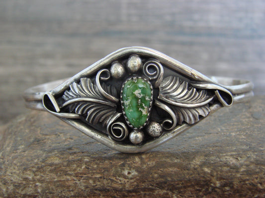 Native American Sterling Silver & Turquoise Feather Bracelet Signed Yazzie