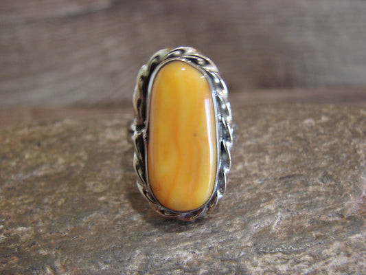 Native American Nickel Silver & Spiny Oyster Ring Size 7.5 - Cleveland